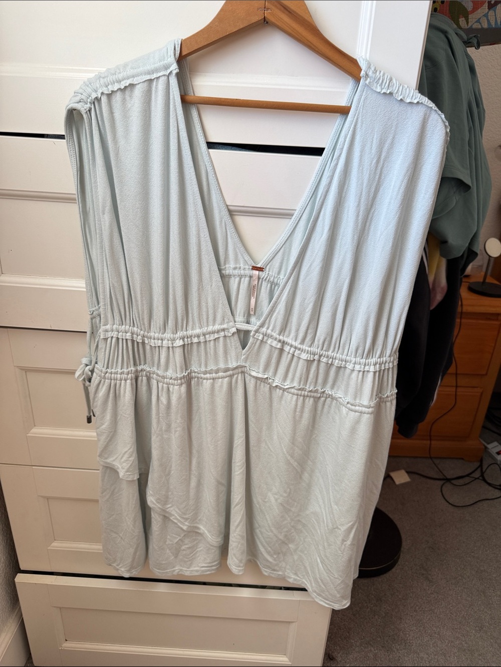 Free People Pale Blue Deep V-Neck Tunic Top